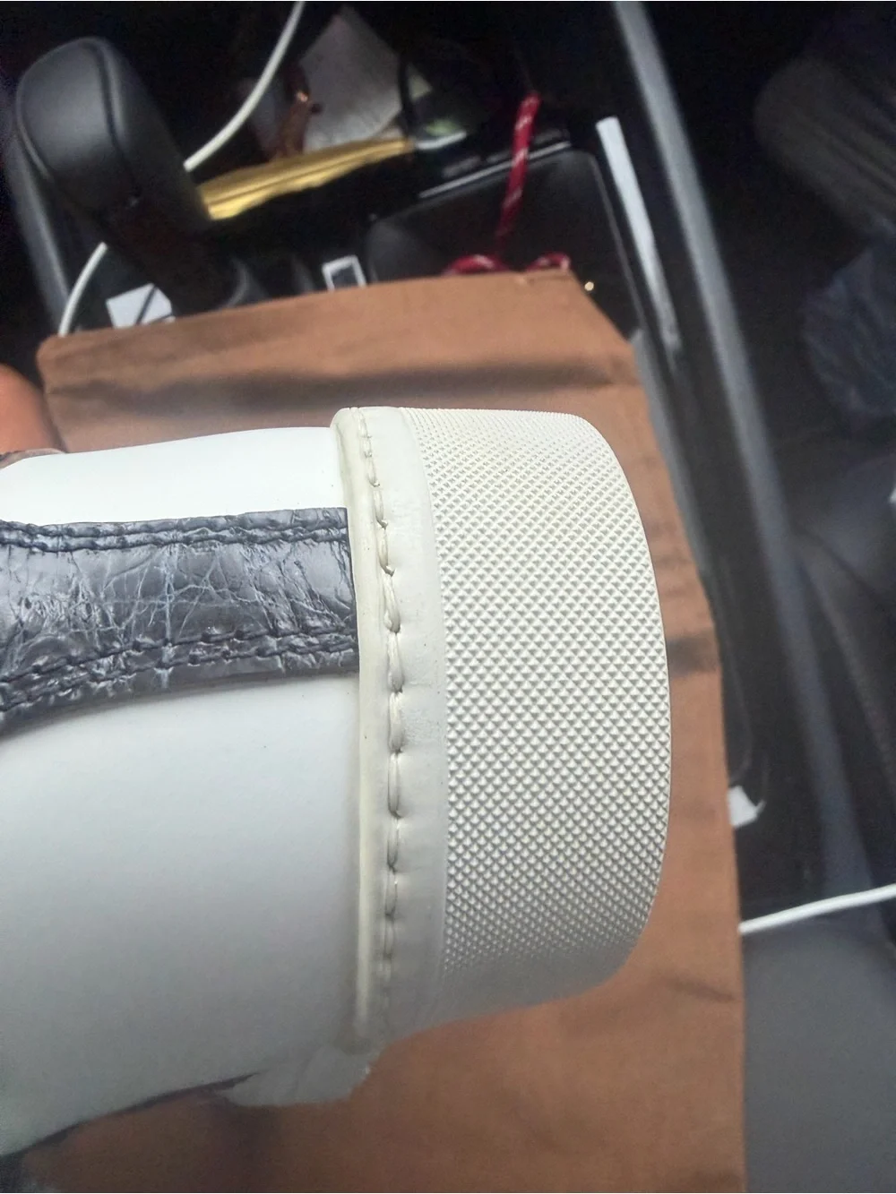 Gucci White Leather Sneaker with Red & Navy Web Stripe